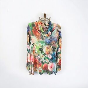 Amma Floral Tunic Top Long Sleeve Cowl Neck Size Small